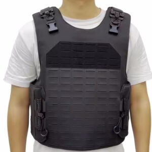 Black Laser Cut Molle Security Guards Plate Carrier Tactical Vest With Quick Release Buckle
