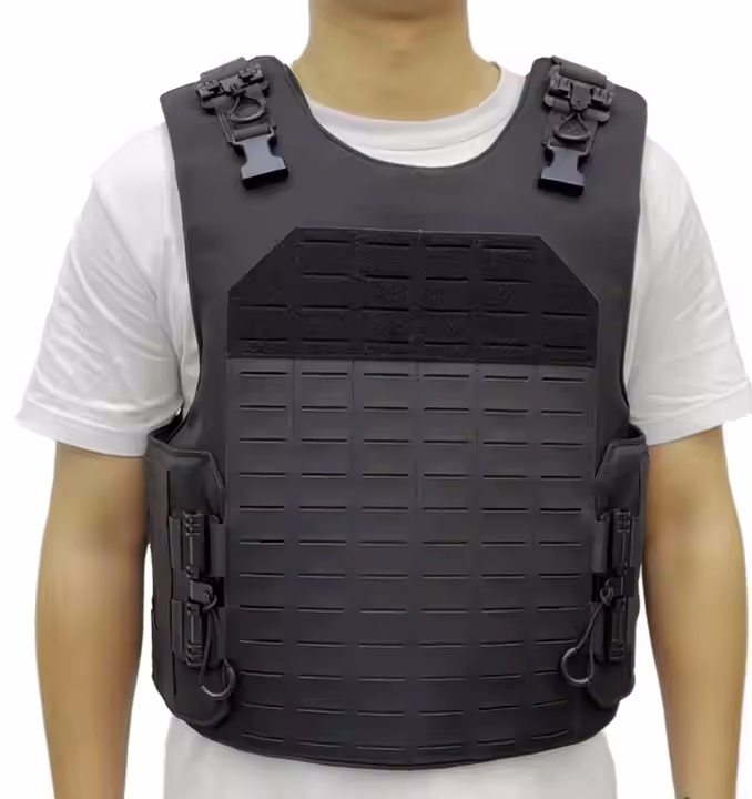 Black Laser Cut Molle Security Guards Plate Carrier Tactical Vest With Quick Release Buckle