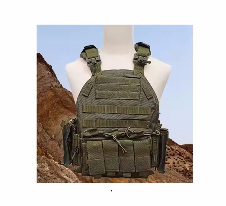 Camouflage Woodland Camo Tactical Vest Quick Release Molle Plate Carrier with Pouches - Image 2