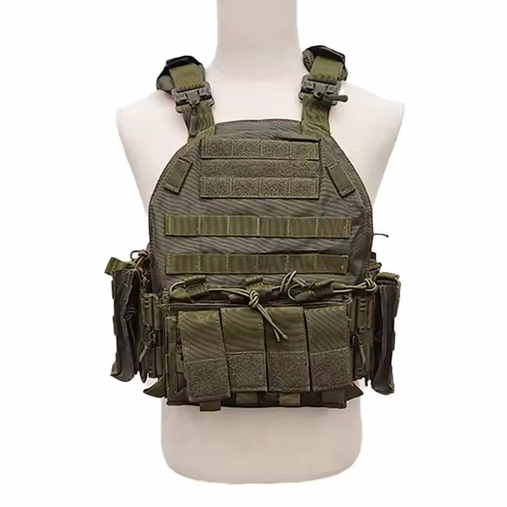 Camouflage Woodland Camo Tactical Vest Quick Release Molle Plate Carrier with Pouches