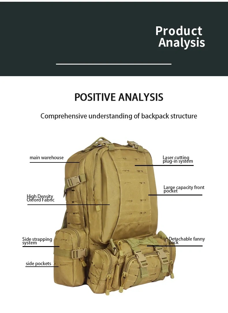 Two-in-one detachable Gym Molle 53L Trekking Rucksack Hunting Hiking Haversack Outdoor Travel BagsTactical Camping Backpacks - Image 4
