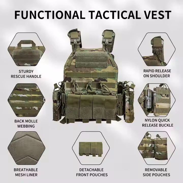 Outdoor Camouflage Woodland Camo CP Color Quick Release Molle Tactical Vest Plate Carrier with Magazine Pouches - Image 4