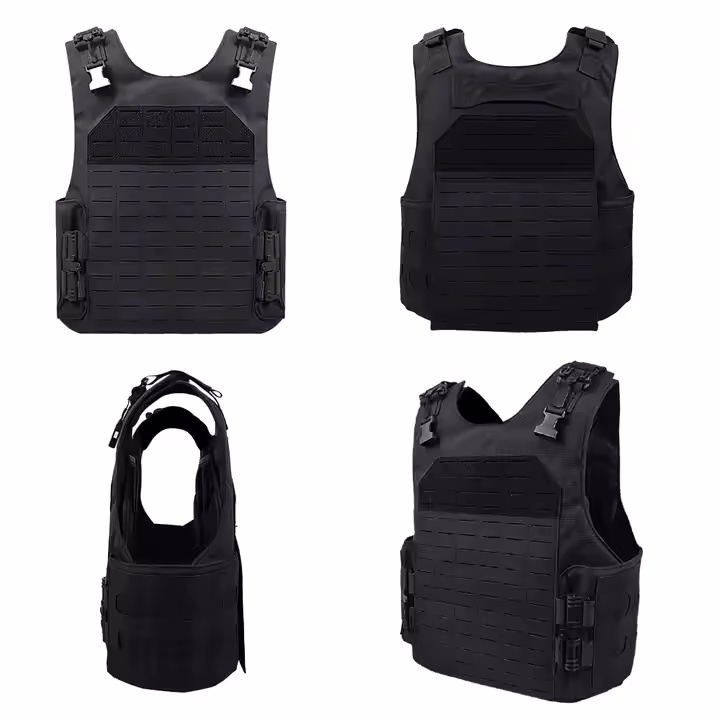 Black Laser Cut Molle Security Guards Plate Carrier Tactical Vest With Quick Release Buckle - Image 3