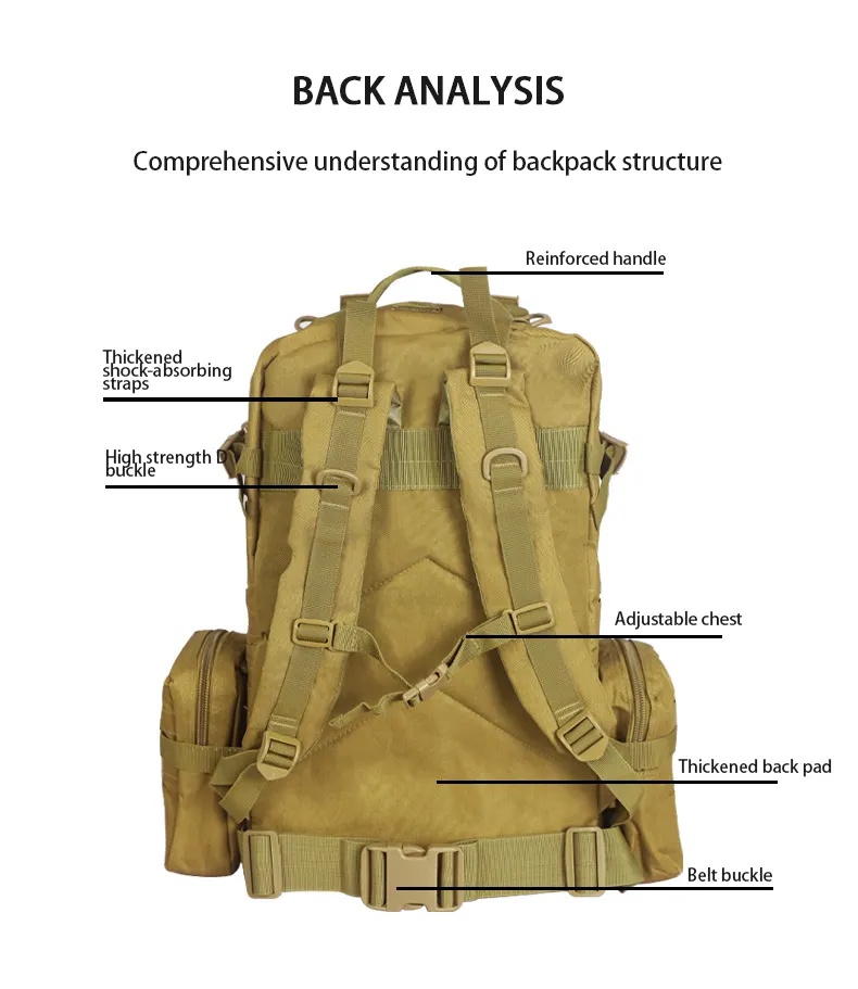 Two-in-one detachable Gym Molle 53L Trekking Rucksack Hunting Hiking Haversack Outdoor Travel BagsTactical Camping Backpacks - Image 5
