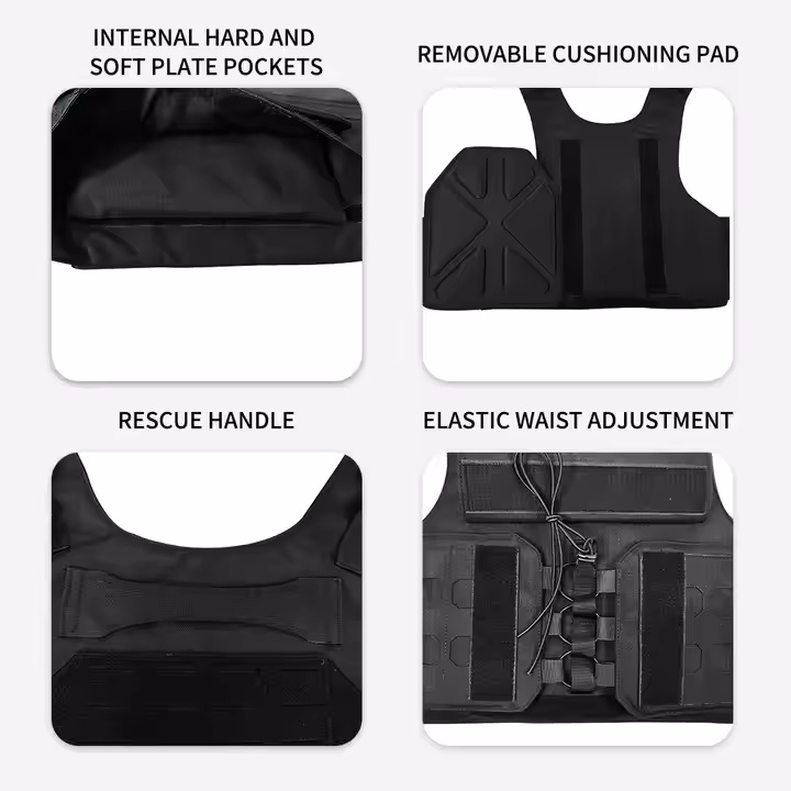 Black Laser Cut Molle Security Guards Plate Carrier Tactical Vest With Quick Release Buckle - Image 4